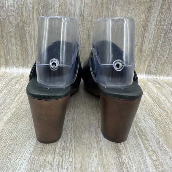 UGG Abbie Black Leather Slip On Heeled Mules Womens 7 Clogs Shoes Chunky Y2K - Picture 5 of 10